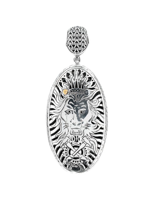 John Hardy Palu Hammered Lion Enhancer Pendant in Silver and Gold